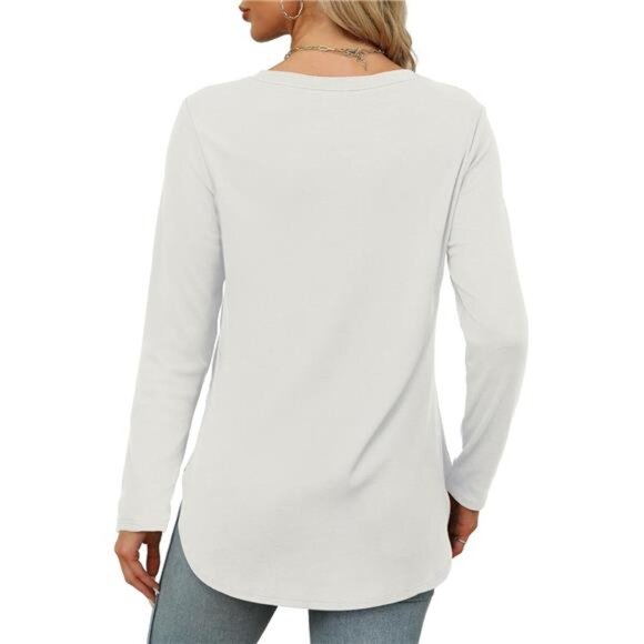 Womens Long Sleeve Round Neck Shirts Side Split Basic Loose Tunic Tops - Picture 4 of 5